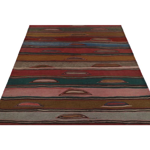 Rug & Kilim Vintage Heriz Persian Square Kilim With Colorful Geometric Stripes - Rug & Kilim For Sale - Image 4 of 7
