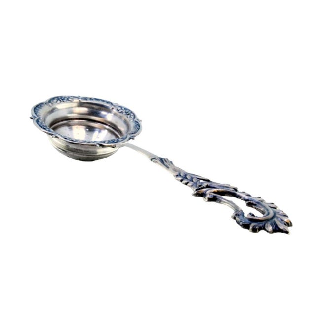 Silver Tea Strainer with Embossed Handle and Floral Motifs For Sale - Image 10 of 10