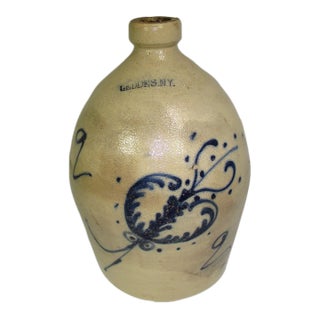 Antique Geddes Ny Floral Motif Stoneware Jug For Sale