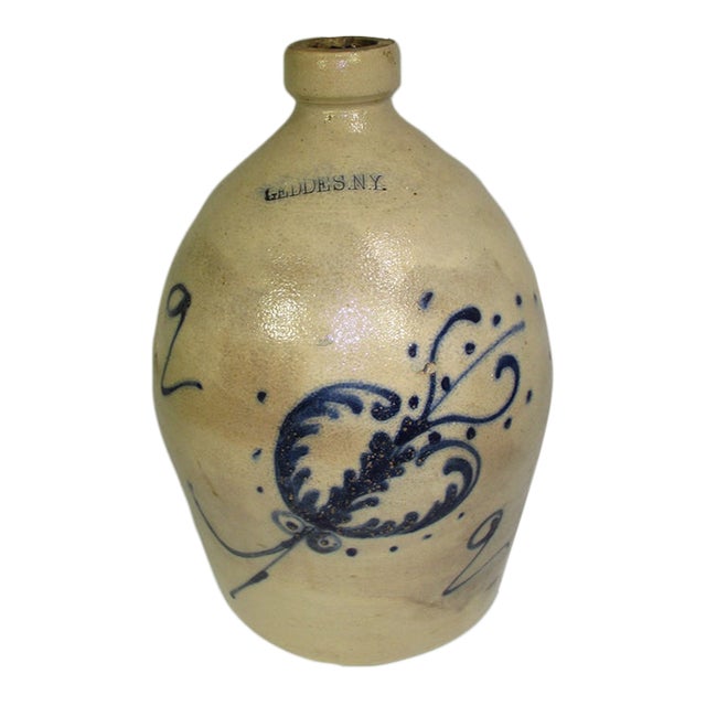 Antique Geddes Ny Floral Motif Stoneware Jug For Sale