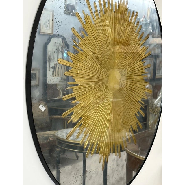 Hollywood Regency Style, Modern Round Sunburst Mirrors, Distressed Glass For Sale - Image 11 of 11