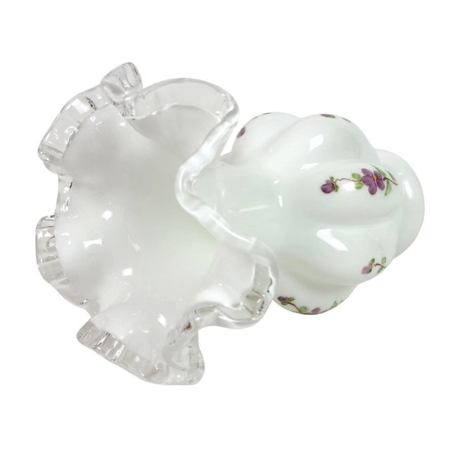 1960s Vintage Late 1960s Fenton "Violets in the Snow" Silver Crest Melon Vase For Sale - Image 5 of 6