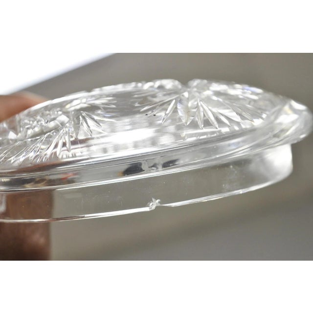 Vintage Art Deco Bohemian Cut Crystal Glass Czech Ladies Vanity Powder Jar For Sale - Image 9 of 12