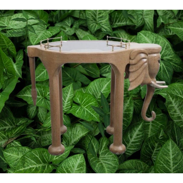 Marge Carson Hollywood Regency Elephant Bar Cart With Matching Bar Stools, 3 Pieces For Sale - Image 9 of 11