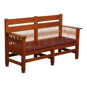 Antique Arts and Crafts Period Oak Settle Bench