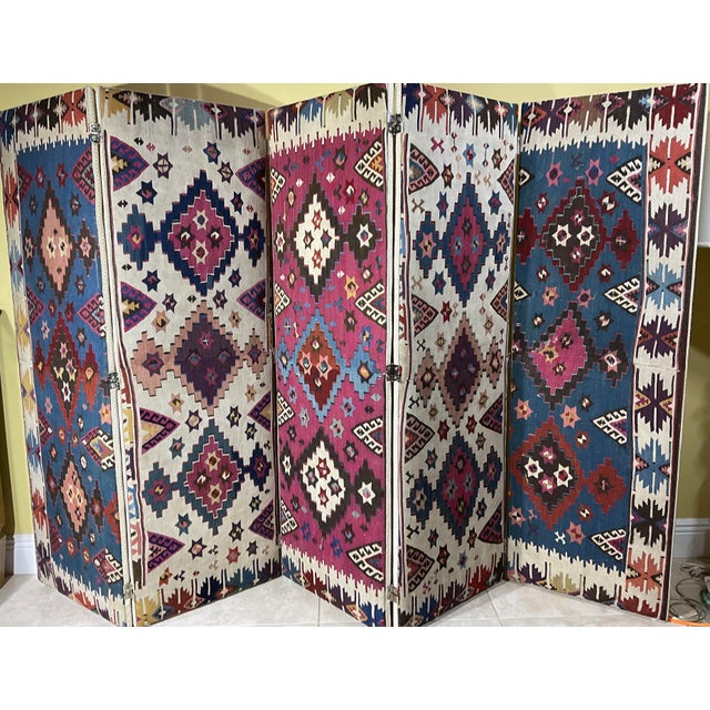 One-of-a-Kind Custom Antique Flat-Weave Oriental Kilim Folding Screen For Sale - Image 17 of 18