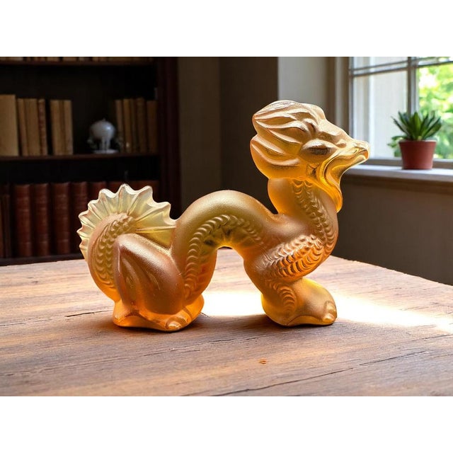 Chinese Dragon Sculpture in Amber and Frosted Glass by René Lalique for Lalique For Sale - Image 9 of 13