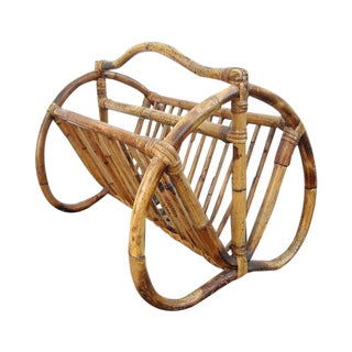 Mid-Century Rattan Magazine Rack For Sale