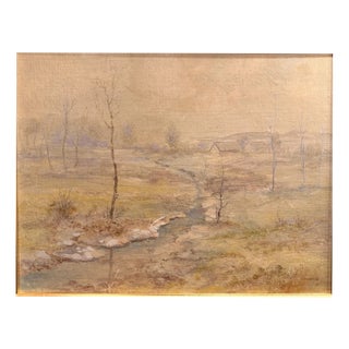 Michael Moering, Winter Landscape with Stream and Village, Oil Painting on Canvas For Sale