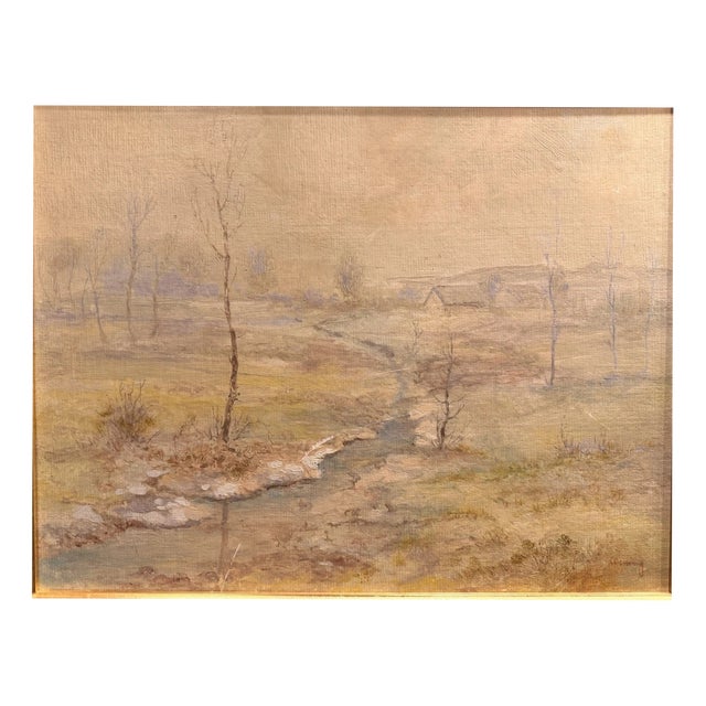 Michael Moering, Winter Landscape with Stream and Village, Oil Painting on Canvas For Sale