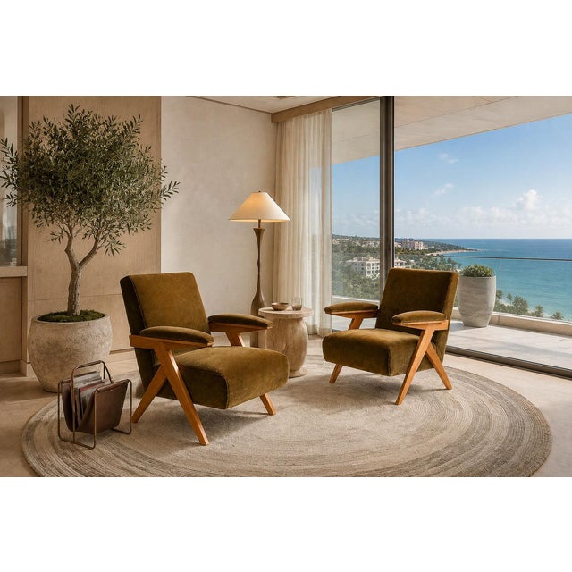 José Zanine Caldas Pair of Brazilian Modern Armchairs in Pau Marfim & Olive Mohair, Brazil, 1950s For Sale - Image 11 of 18