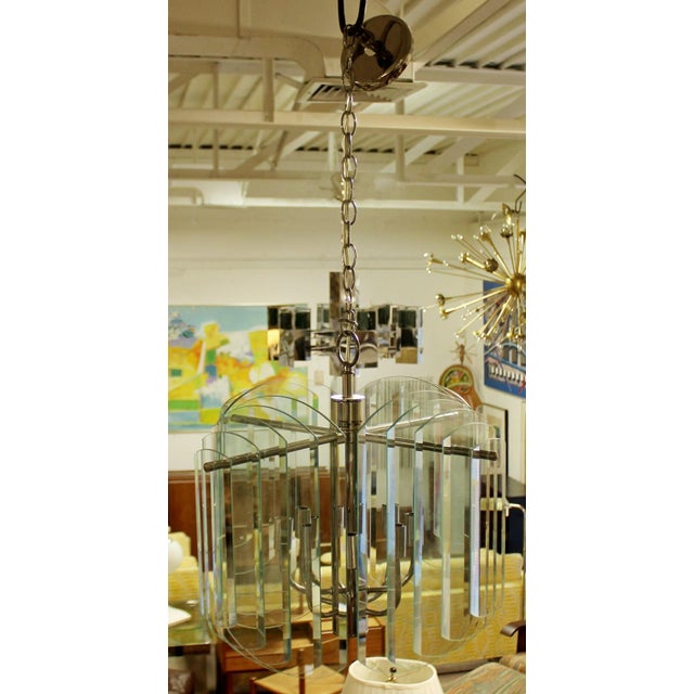1980s 1980s Tiered Glass & Chrome Chandelier by Forecast Lighting Co. For Sale - Image 5 of 9