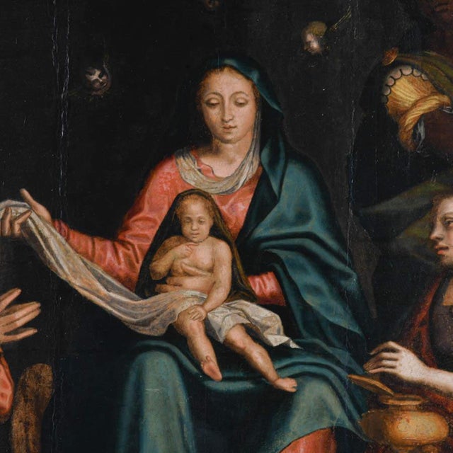 Renaissance Early 20th Century Antique Framed Adoration of the Magi Oil on Board For Sale - Image 3 of 10