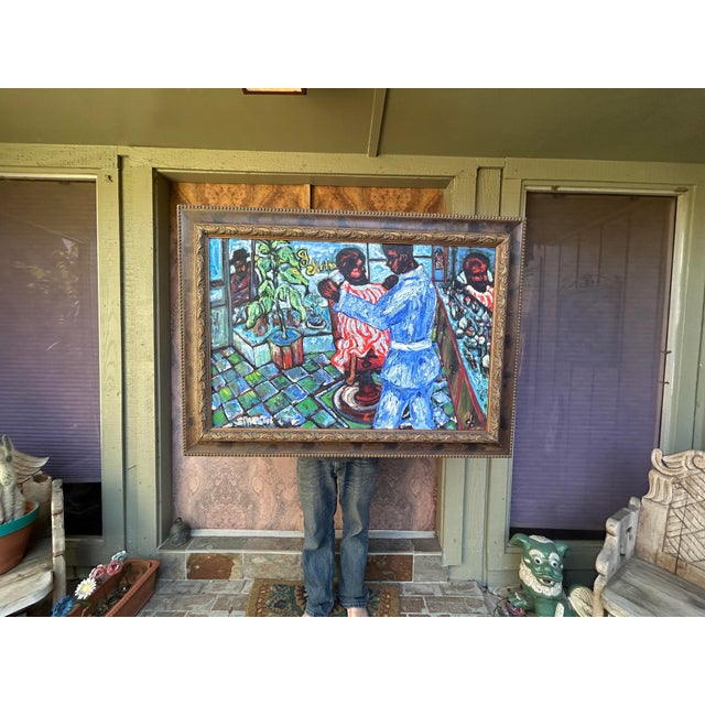 Wonderful and fun painting with elements of Post Impressionism, Neo-Primitivism, and Expressionism and Outsider art. Circa...