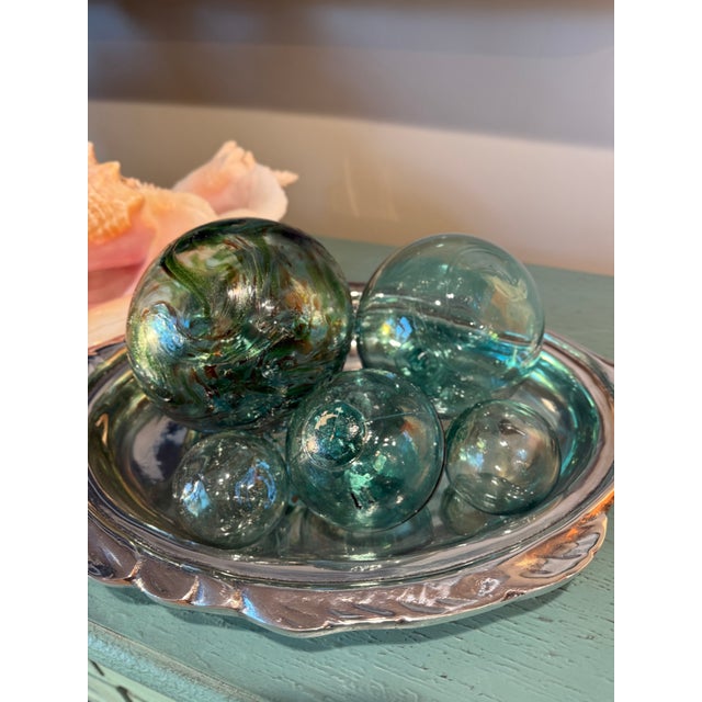 Vintage Glass Decor Fishing Floats Balls With 2001 Custom Art Glass Oregon Float Set of 5 For Sale - Image 9 of 18