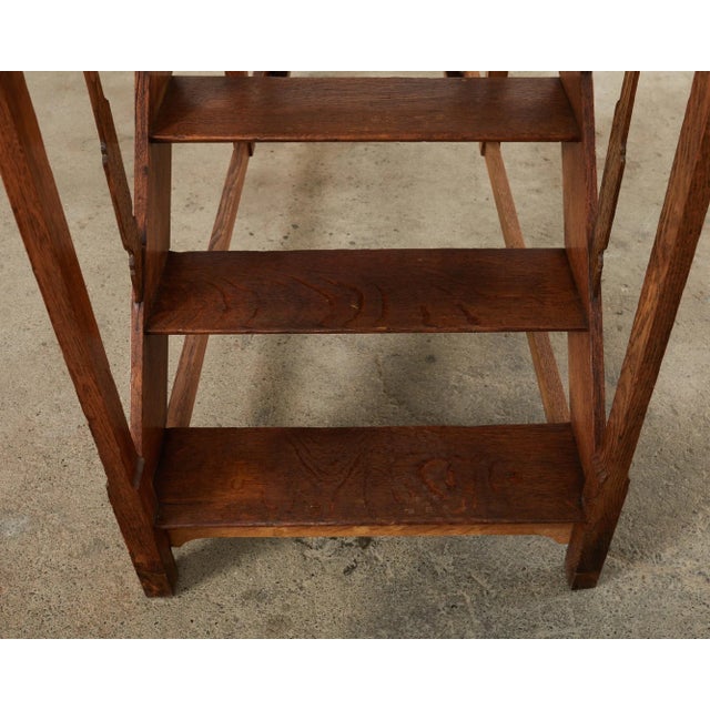 English Arts and Crafts Period Oak Library Step Staircase For Sale - Image 10 of 12