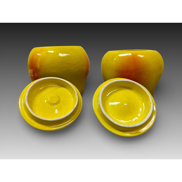 California Pottery Set of 4 Vintage California Pottery Yellow Blushing / Apple Lidded Jars For Sale - Image 4 of 10