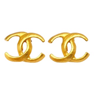 Chanel Vintage Gold Plated Skinny CC Regular Clip on Earrings, A Pair For Sale