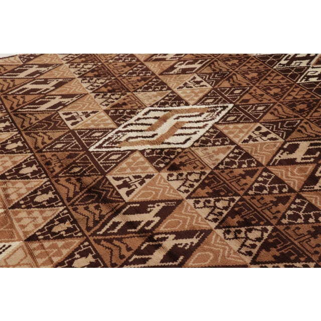 1950s Vintage French Geometric Brown & Beige Wool Pictorial Rug by Rug & Kilim, France For Sale - Image 5 of 11