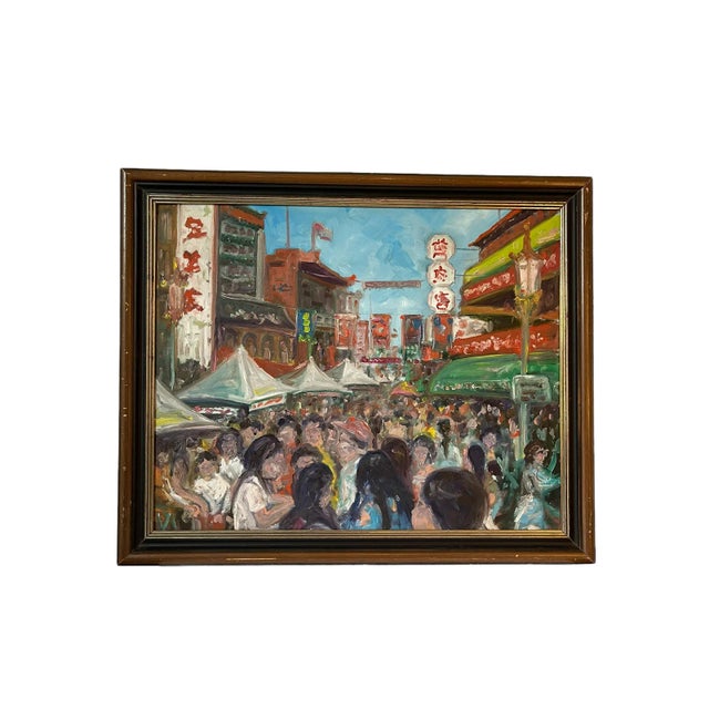 Late 20th Century "SF Chinatown" Original Oil Painting on Canvas Ed Martinez, Framed For Sale - Image 6 of 6