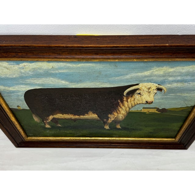 English Hereford Bull Oil Painting in the Manner of William Henry Davis – Framed British Pastoral Cattle Portrait For Sale - Image 4 of 18