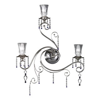 Fenice Crystal 3 Lights Wall Sconce in Polished Chrome and Glass by Aggiolight For Sale