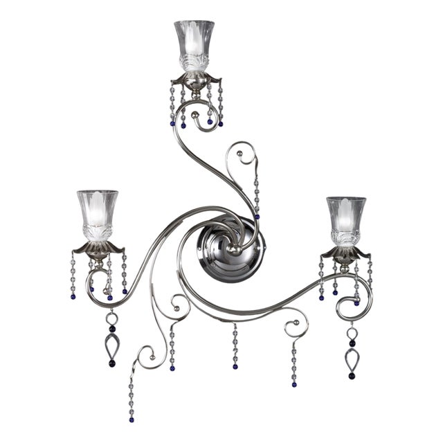 Fenice Crystal 3 Lights Wall Sconce in Polished Chrome and Glass by Aggiolight For Sale