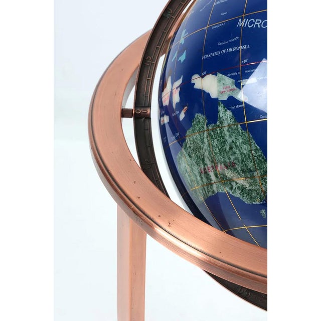 Gem Floor Globe on Copper Stand Semi Precious Lapis Stone For Sale - Image 10 of 17