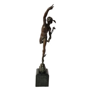 Sculpture Depicting Flying Mercury, Early 20th Century, Bronze on Marble Base For Sale