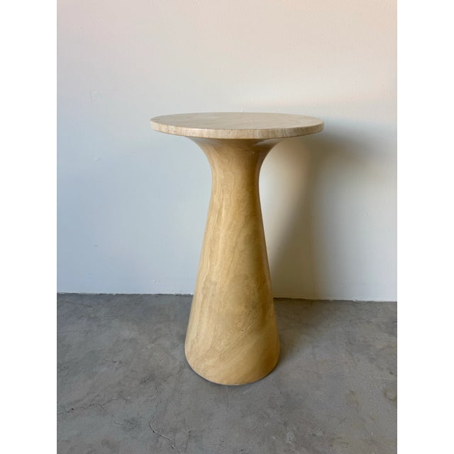 Vintage Organic Modern Minimalist Italian Travertine Pedestal Side Table/ Sold For Sale - Image 4 of 12