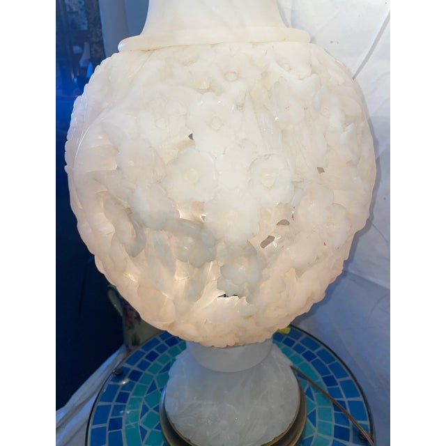 Alabaster 1920s Large Hand Carved Alabaster Table Lamp For Sale - Image 8 of 10