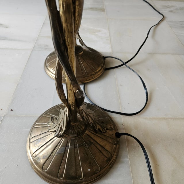 Metal Vintage Wildwood Fall N Leaves Cast Brass Lamps - a Pair For Sale - Image 7 of 12
