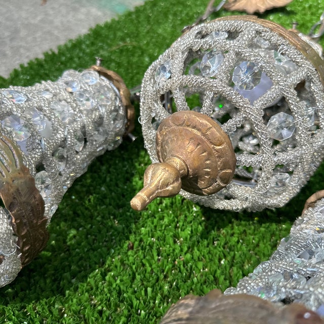 French Vintage Gold Metal and Crystal Collection of Baby Pendant Lights- Set of 9 For Sale - Image 3 of 7