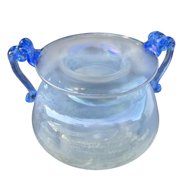 Murano Scavo Glass Amphora Vase With Cobalt Blue Handles For Sale - Image 16 of 17