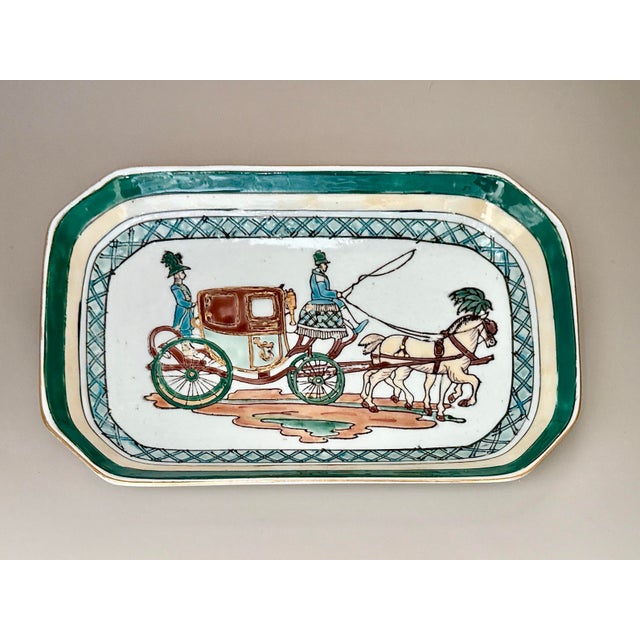 Toyo Hand Painted Embossed Horse and Carriage Porcelain Tray For Sale - Image 4 of 12