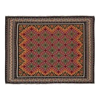 1950s Vintage Balkan Kilim With Gold, Red & Green Geometric Patterns From Rug & Kilim For Sale