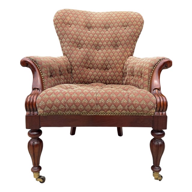 Vintage Hickory Chair Edwardian Club Chair in Mahogany With Brass Casters For Sale