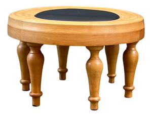Vintage Scandinavian 6-Legged Low Stool in Pine and Leather, 1970s