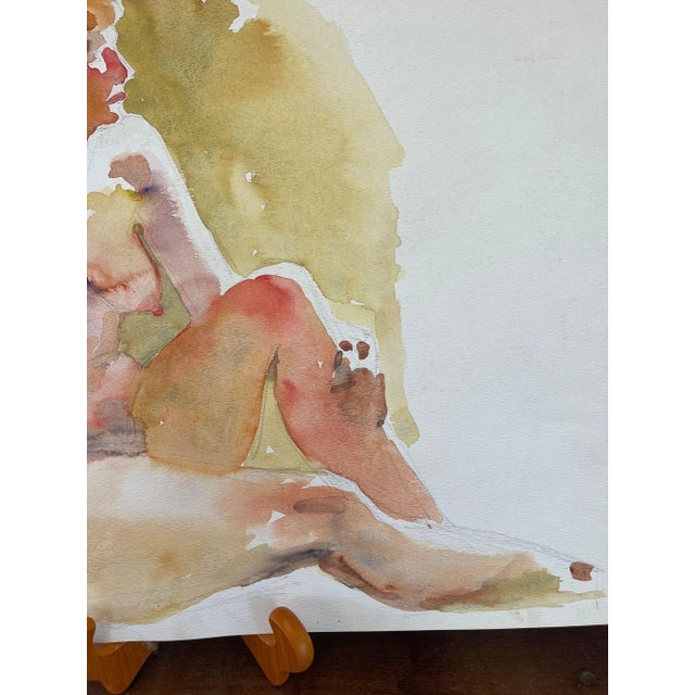 1970s Vintage Abstract Nude Portrait Woman Possibly WaterColor on Paper With Pencil For Sale - Image 5 of 7