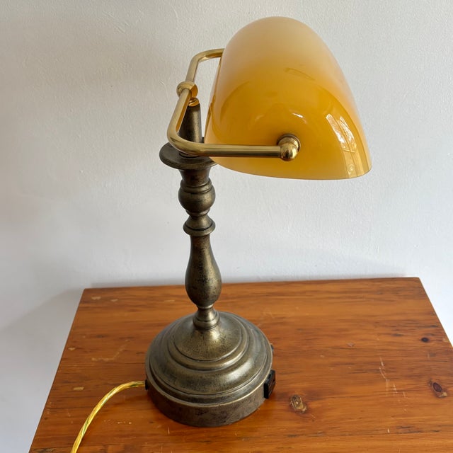 1980s Amber Glass Banker's Desk Lamp For Sale - Image 6 of 11