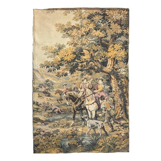 Vintage French Aubusson Style Jacquard Hunting with Hounds Tapestry, 1970s For Sale