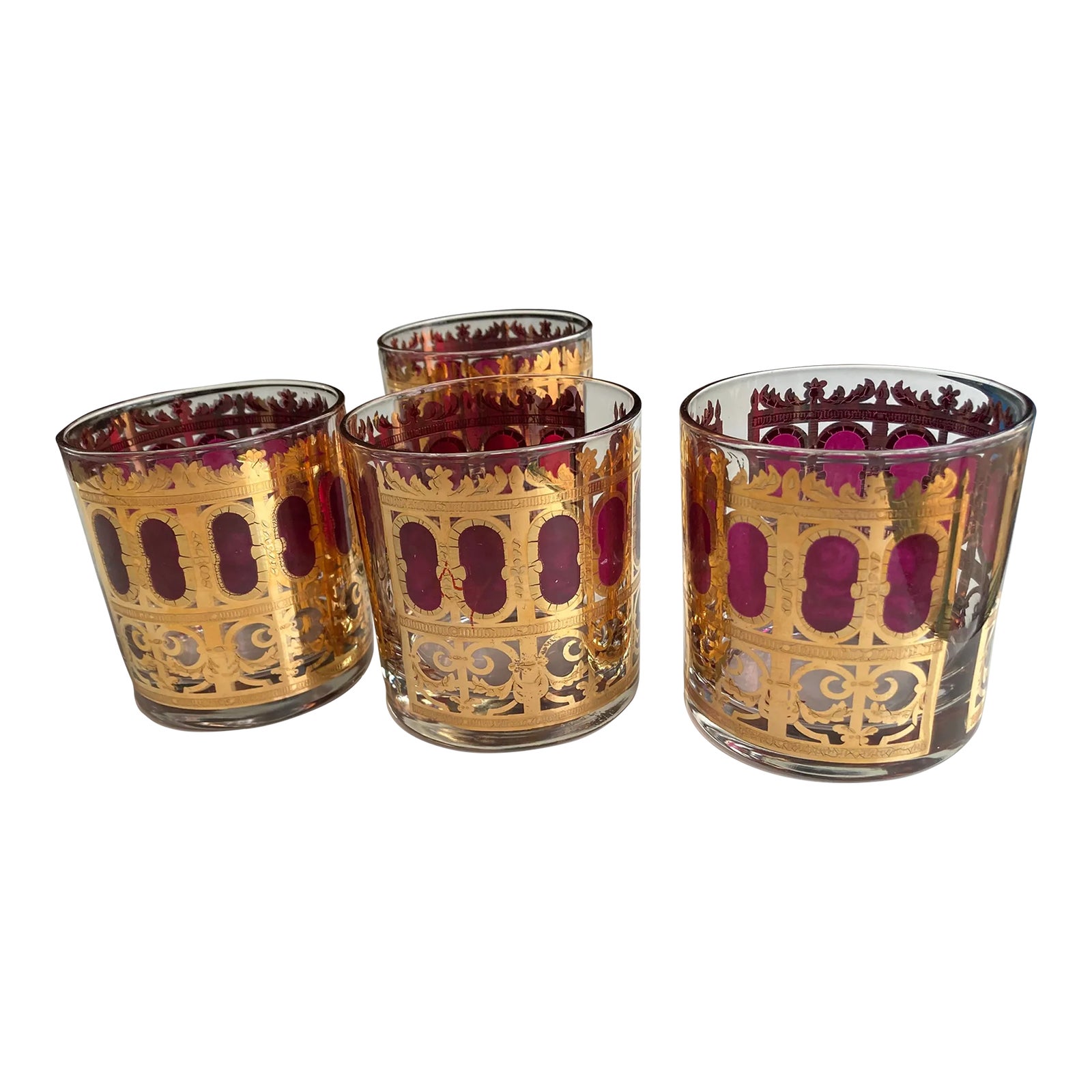 Vintage Culver 22-Karat Gold & Red Moorish Rocks Glasses- Set of 4 ...