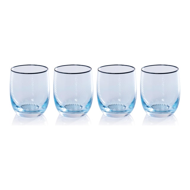 Contemporary Sicilian 4-Piece Swirl Glass Tumbler Set, Aqua with Navy Lip Wrap For Sale - Image 3 of 3