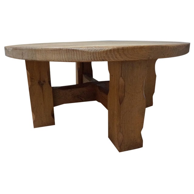 Brutalist Wabi-Sabi Handcrafted Round Oak Coffee Table, 1960s For Sale