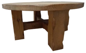 Brutalist Wabi-Sabi Handcrafted Round Oak Coffee Table, 1960s