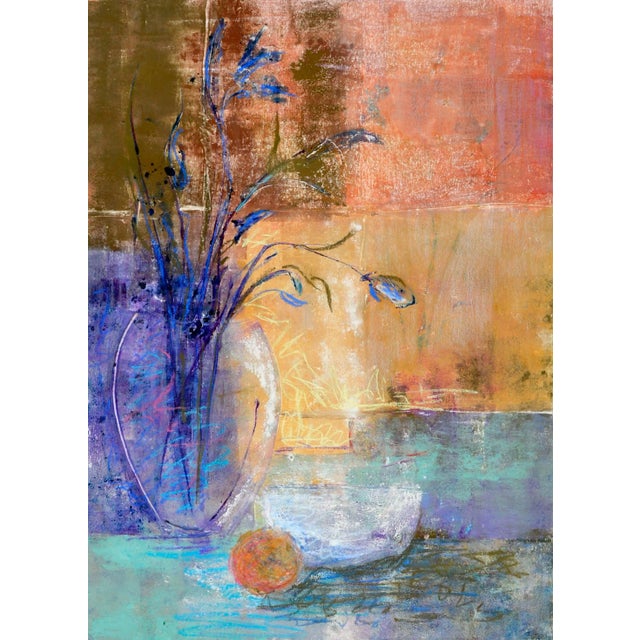Oil on paper (Monotype) abstracted still-life by Anita Benarde (American, 20th century). Circa 2006. Signed "Anita...
