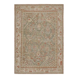 Rug & Kilim’s Oushak Style Rug in Beige-Brown, Green Floral Patterns For Sale