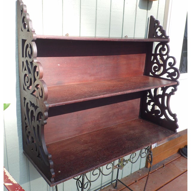 Antique Victorian Solid Walnut Shelf Bookcase Wall Shelf Hanging Fretwork Shelf For Sale In Boston - Image 6 of 12
