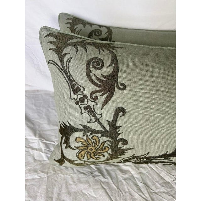 Textile Pair of Gold Embroidered Pillows For Sale - Image 7 of 9