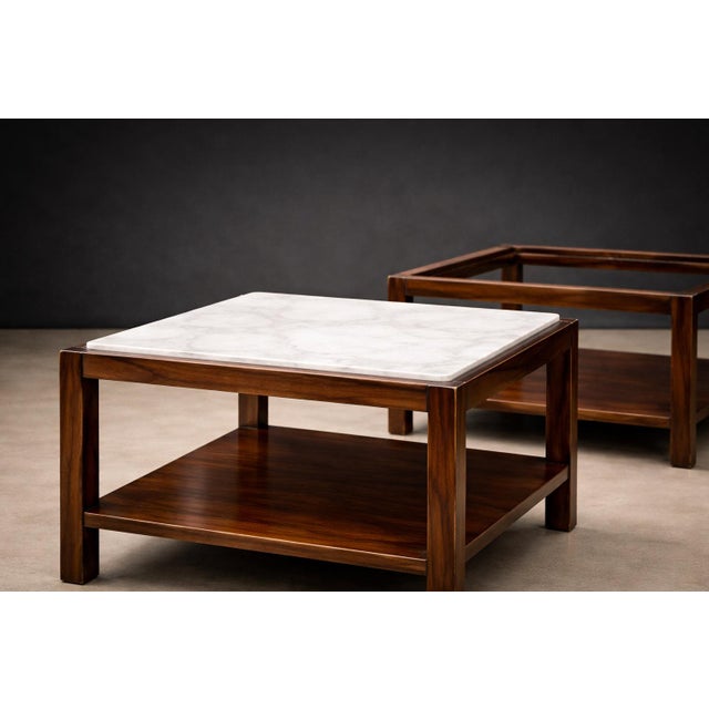 1950s Sergio Rodrigues Pair of Brazilian Rosewood and White Marble Side Tables, Brazil, 1960s- Lot 866 For Sale - Image 5 of 13